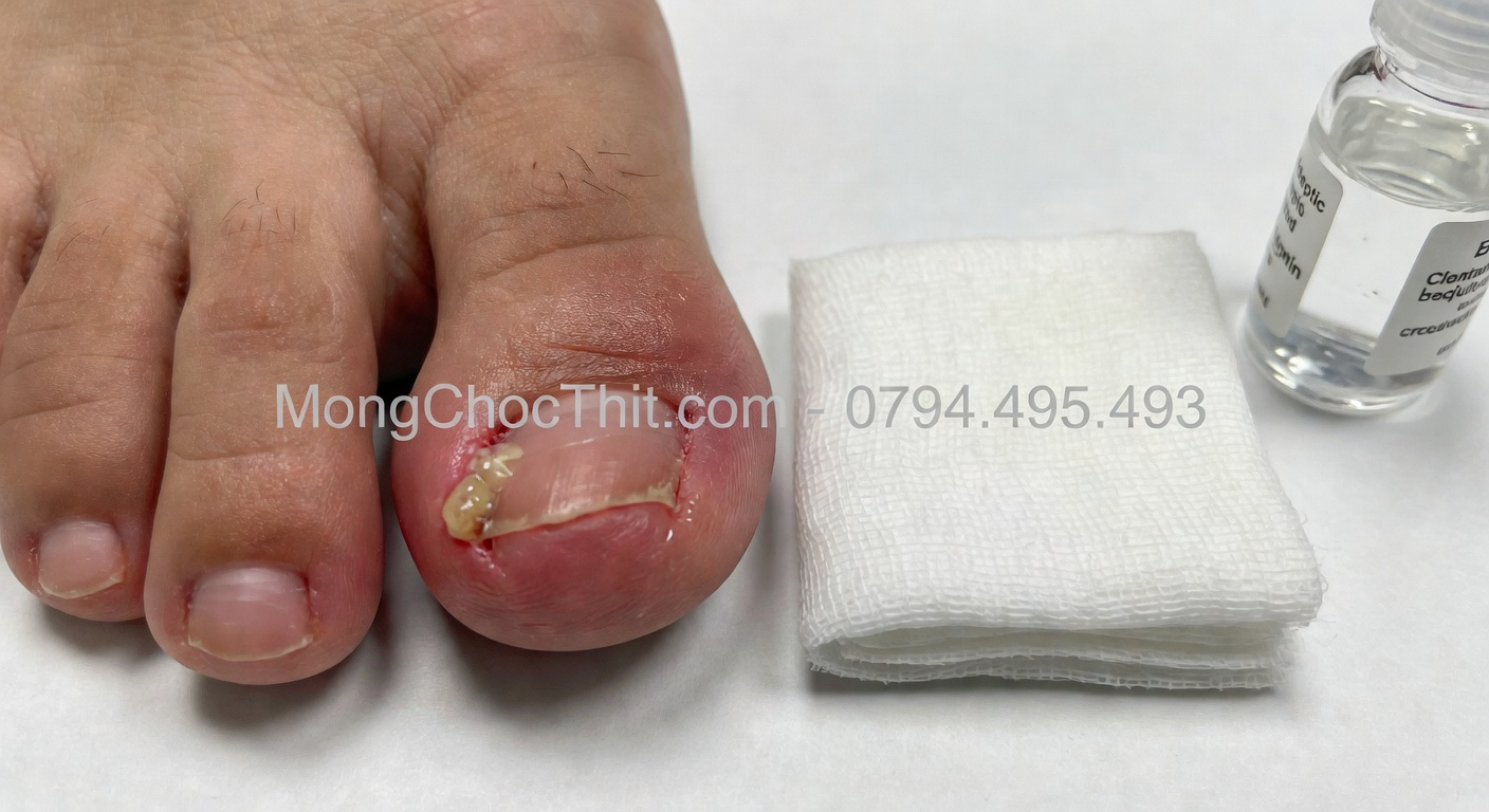 móng chọc thịt chảy mủ